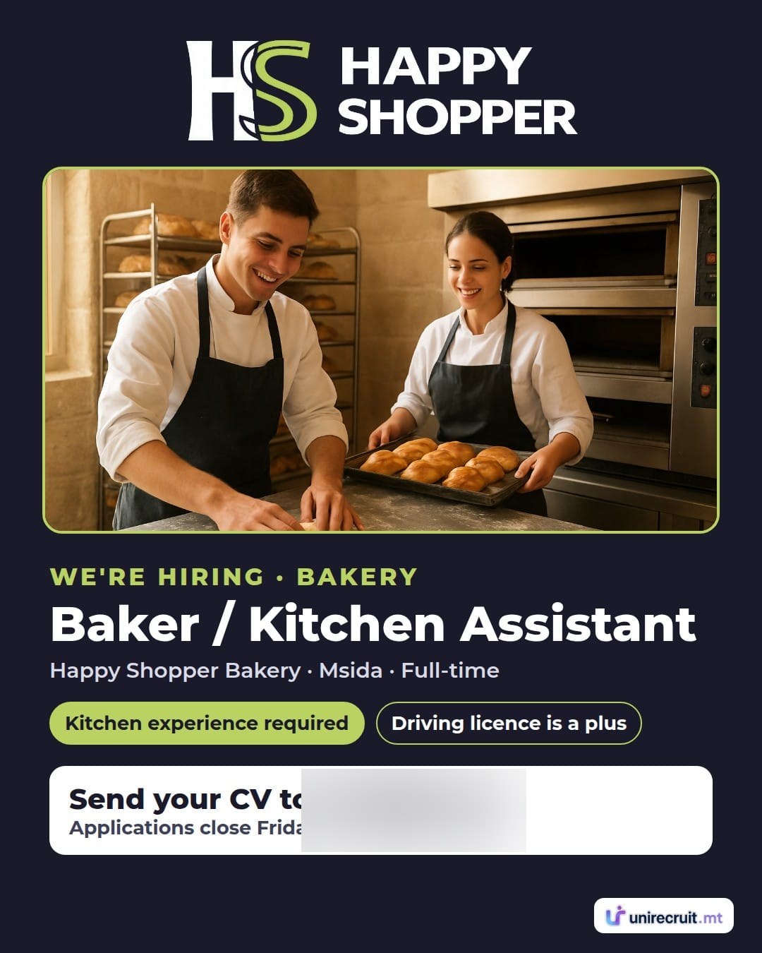 Baker / Kitchen Assistant job in Msida, Malta