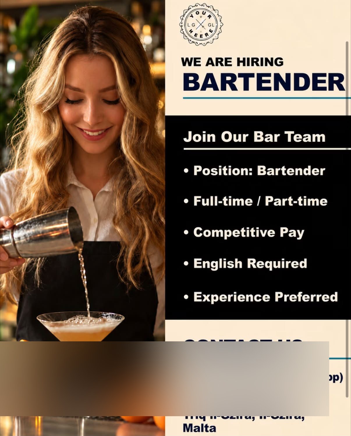Bartender job in Il-Gzira, Malta