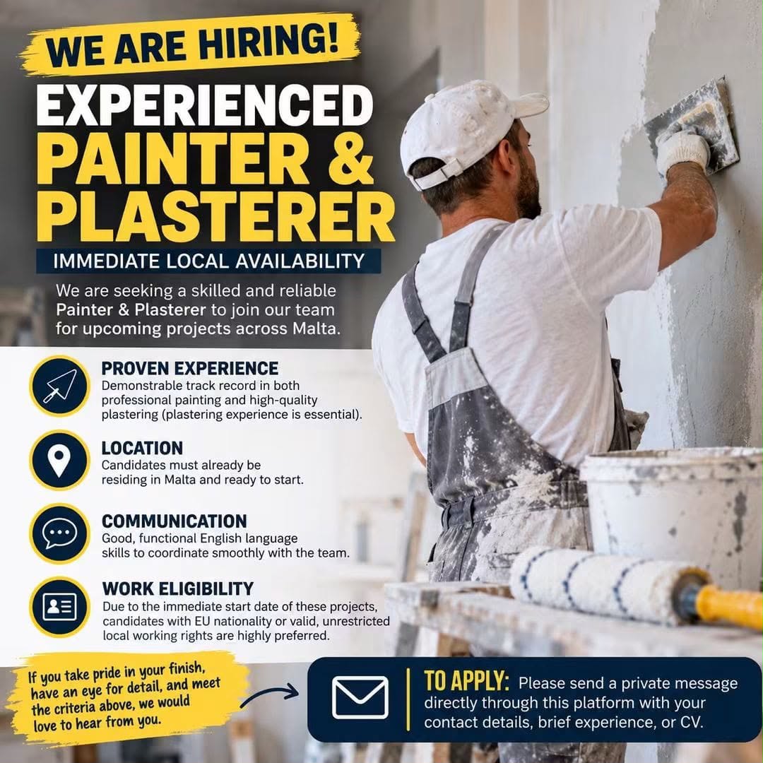 Painter & Plasterer job in Malta