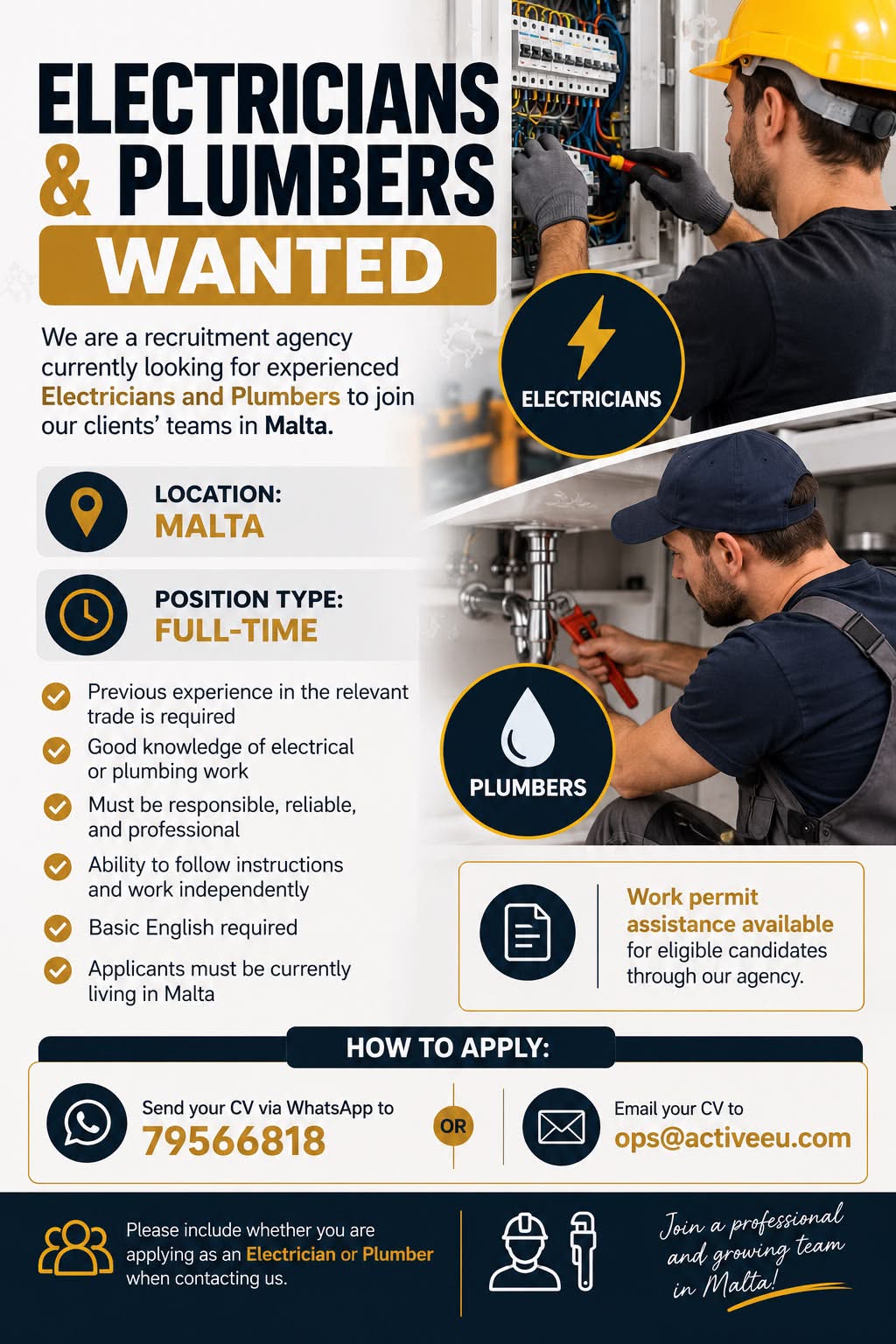 Plumber job in Malta