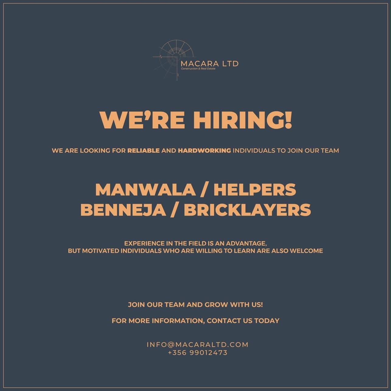 Construction Helper job in Malta