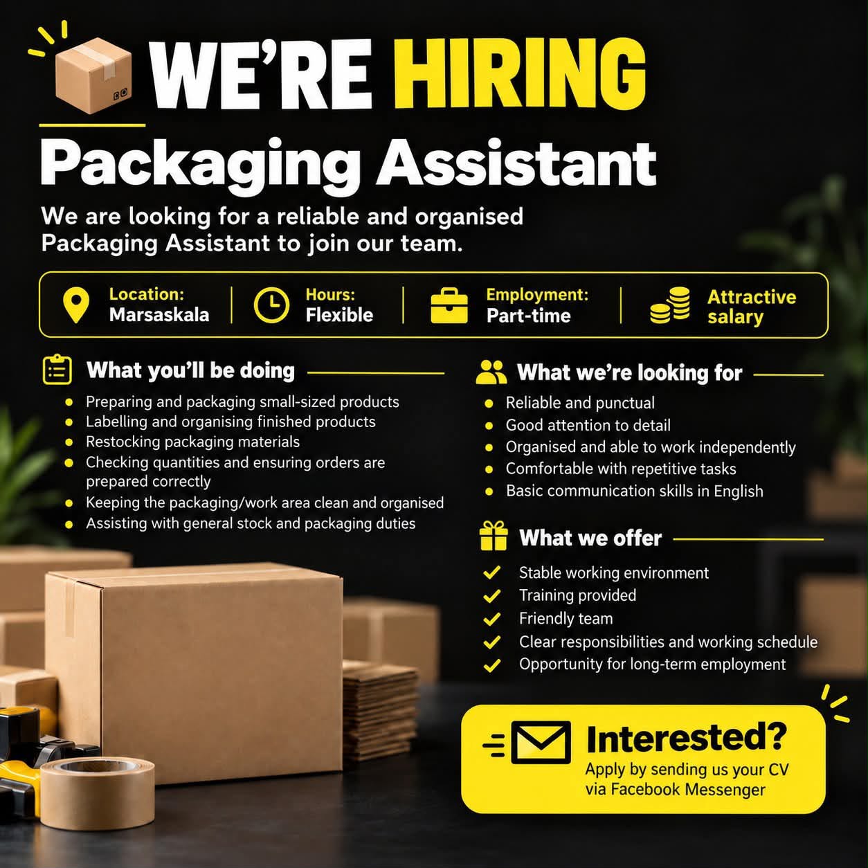 Packaging Assistant job in Marsaskala, Malta