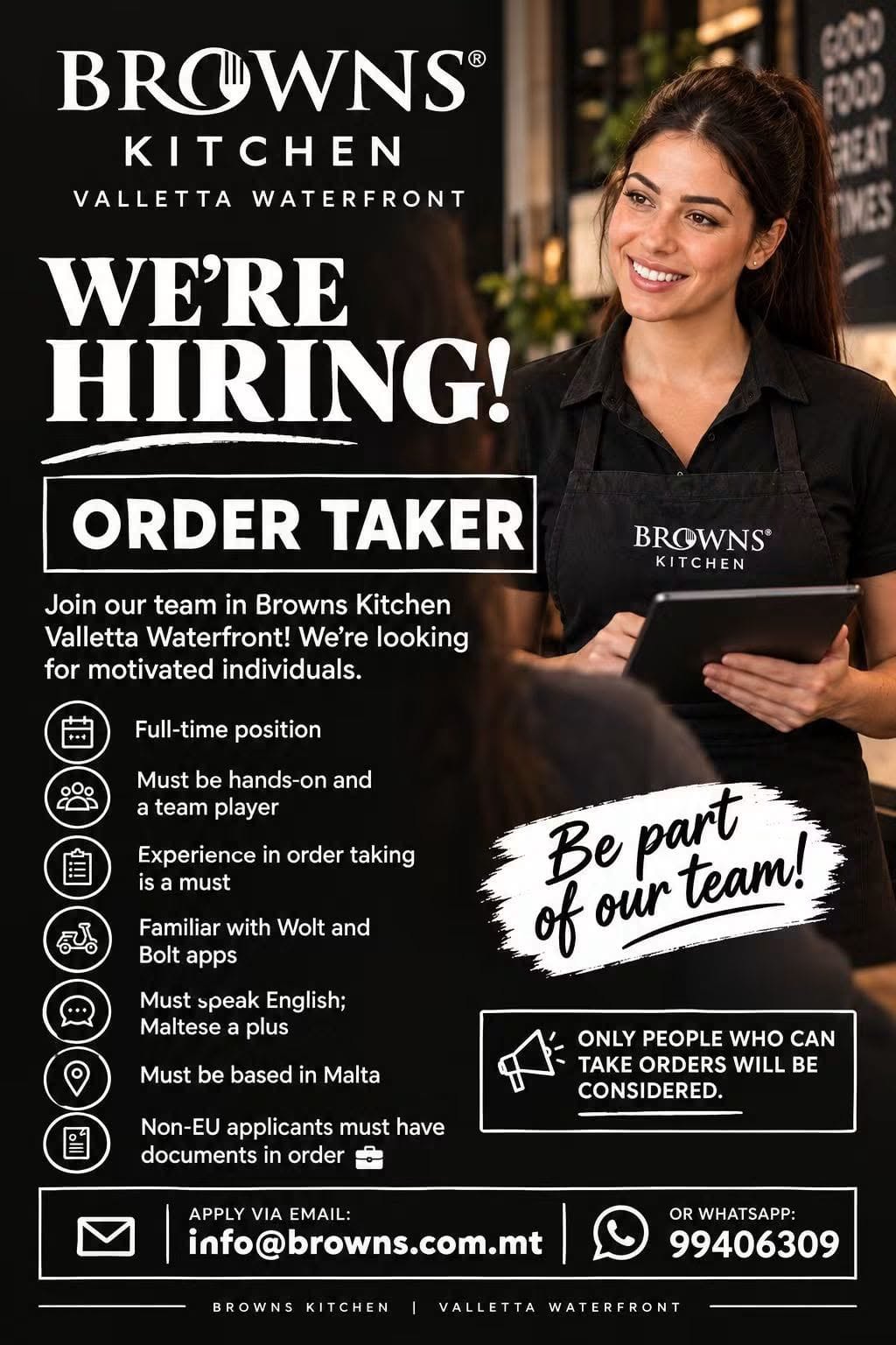 Order Taker job in Valletta, Malta