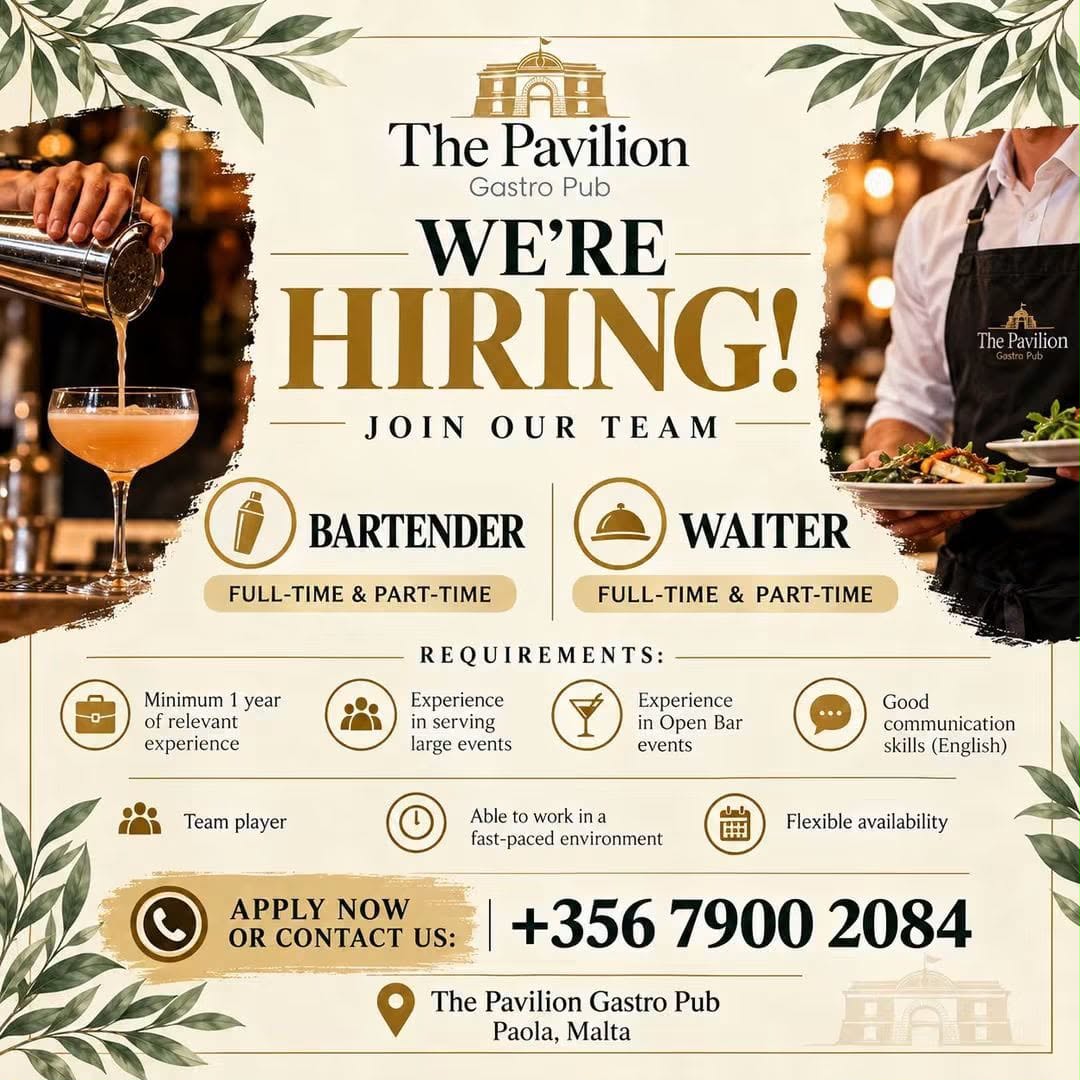 Bartender job in Paola, Malta
